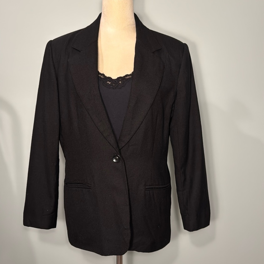 Vintage Joan Leslie petite black wool blazer Size 10